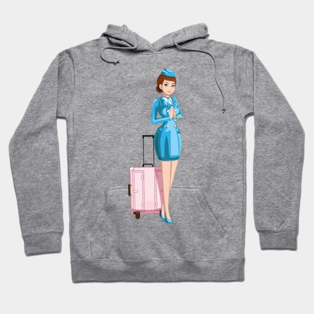 Professional Air Hostess with Luggage Cartoon Hoodie by mumeaw